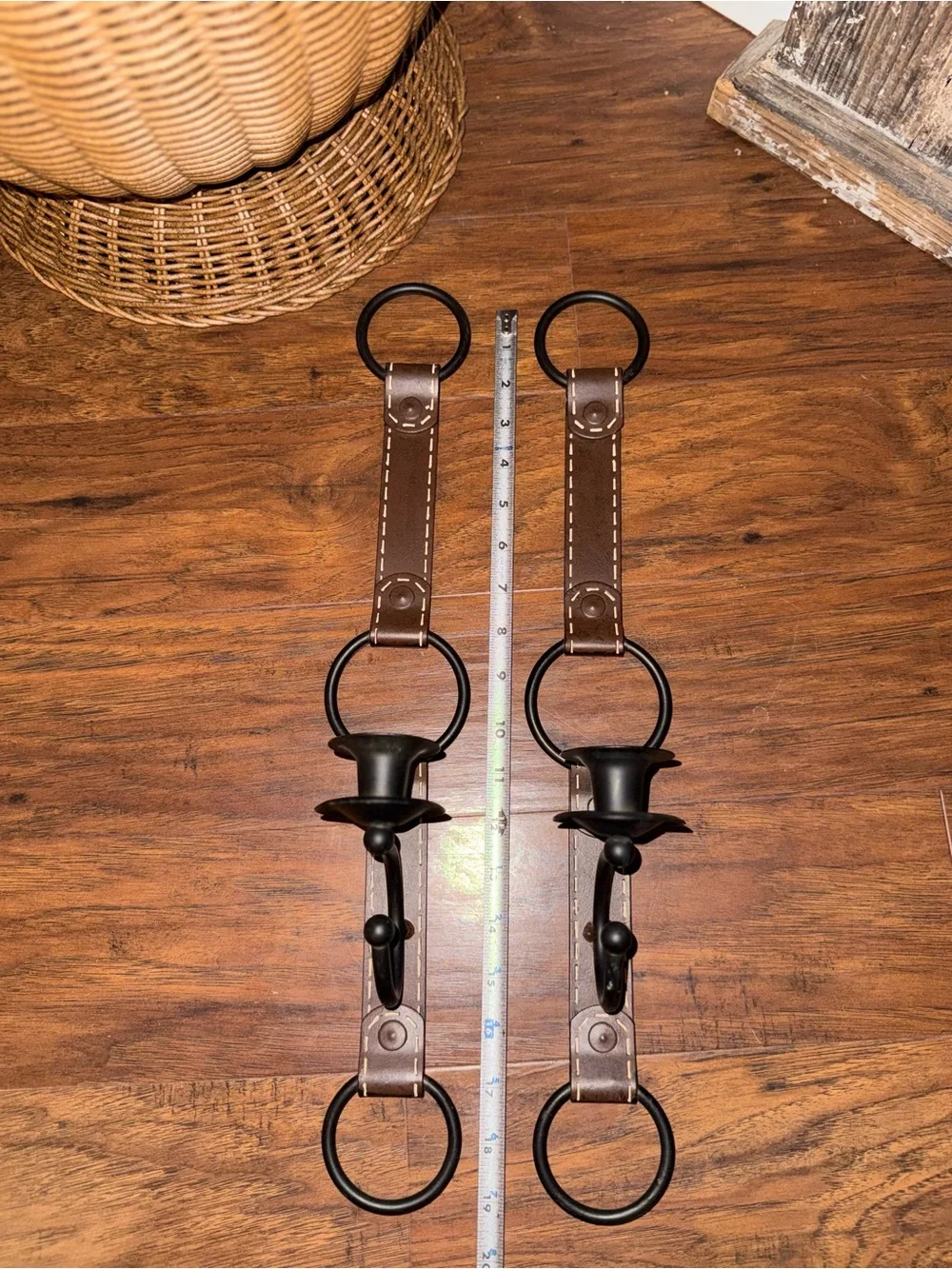 1990s Equestrian Faux Leather Metal Candle Sconces In Style Of Jacques Adnet